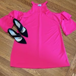 Chic Pink Cold Shoulder Mini Dress L
